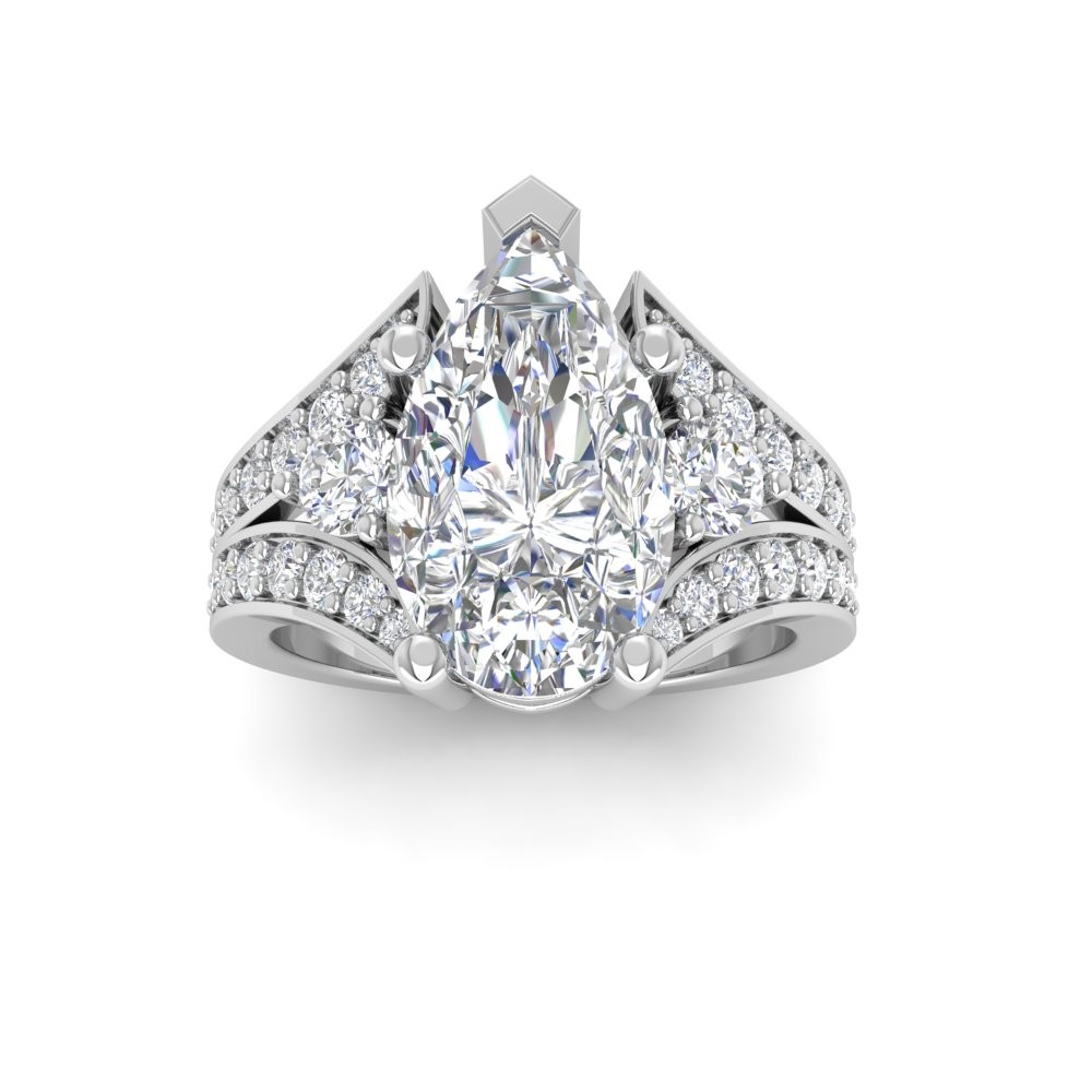 4 Ct Pear Moissanite Split Shank Statement Engagement Ring