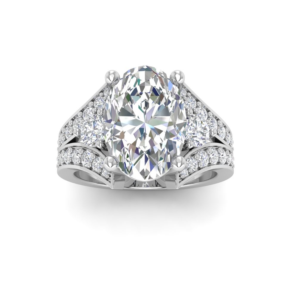 6 Ct Oval Lab Diamond Split Shank Statement Engagement Ring