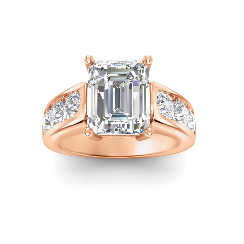4 Ct Emerald Lab Diamond Wide Channel Engagement Ring