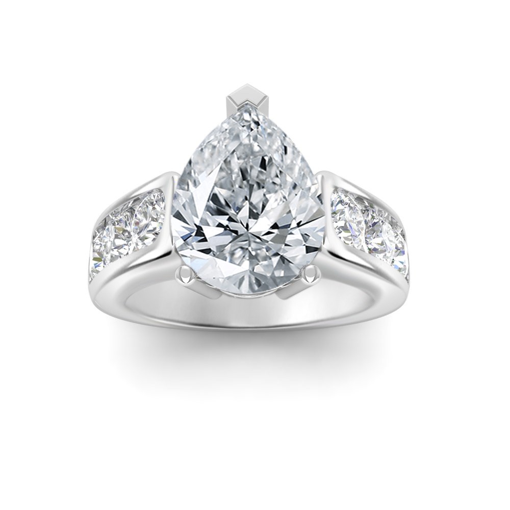 4 Ct Pear Colorless Lab Diamond Wide Channel Engagement Ring