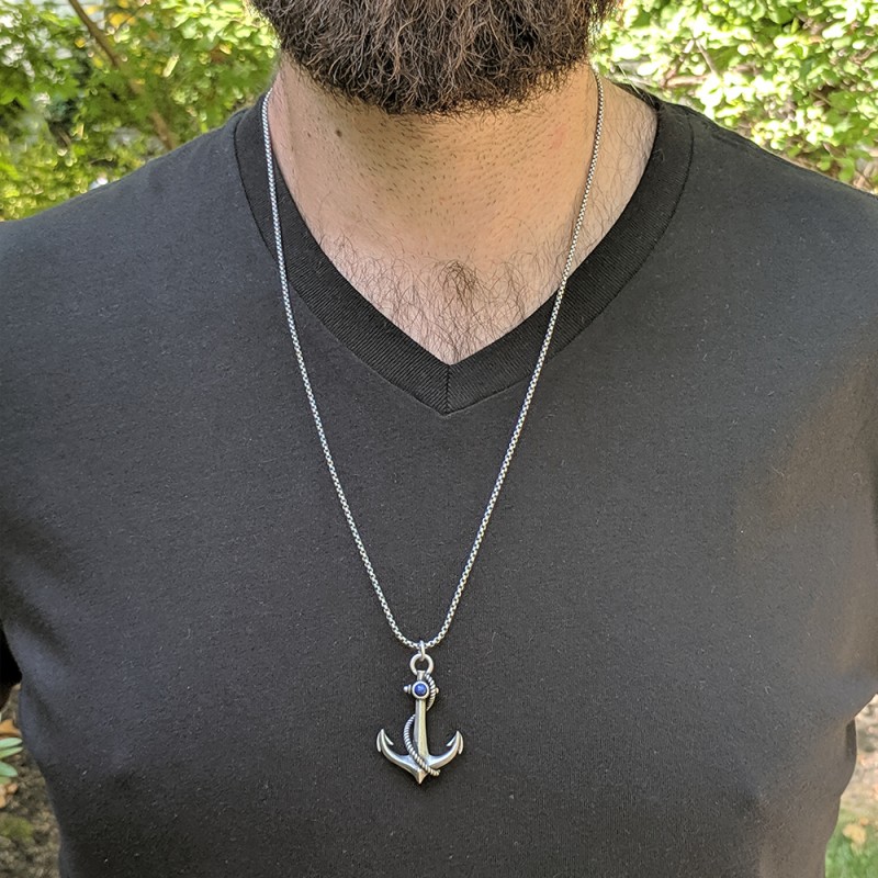 Nautical Anchor Necklace for Men Stainless Steel Vintage Navy Anchor