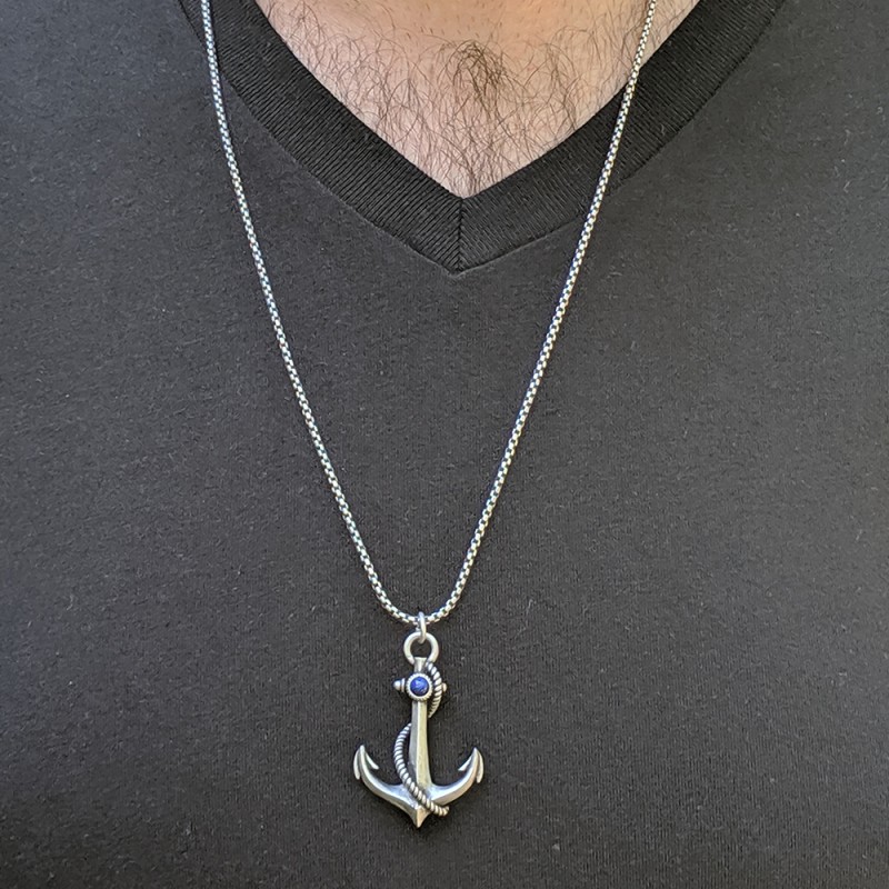 Nautical Anchor Necklace for Men Stainless Steel Vintage Navy Anchor