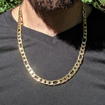 Details about   9mm 18-24" Gold Plated Stainless Steel Figaro Link Necklace Mens Chain Free Ship 
