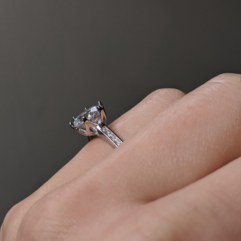 TwoBirch 18k White Gold Plated Sterling Silver Round Tulip Setting