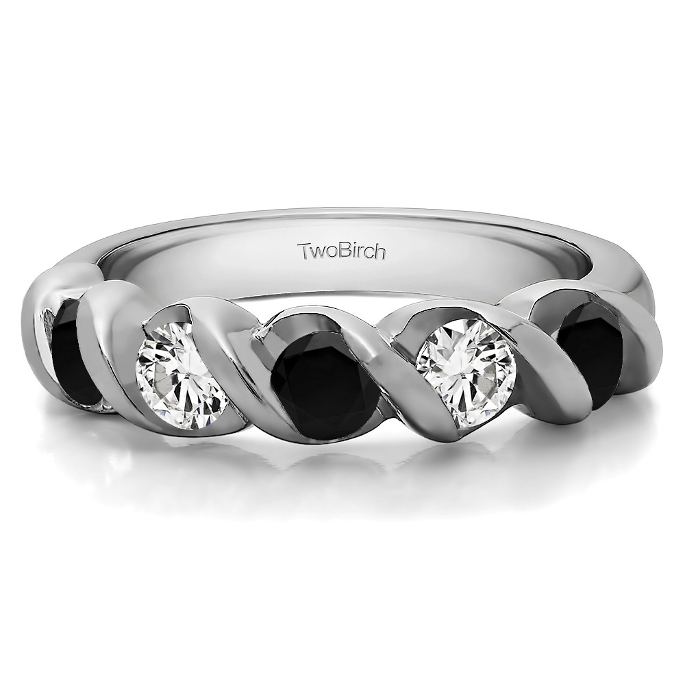 1 Carat Black and White Five Stone Swirl Set Wedding Band
