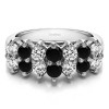 1.99 Carat Black and White Double Row Double Shared Prong Raised Wedding Ring