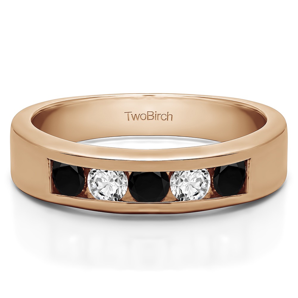 0.35 Carat Black and White Five Stone Straight Channel Set Wedding Band