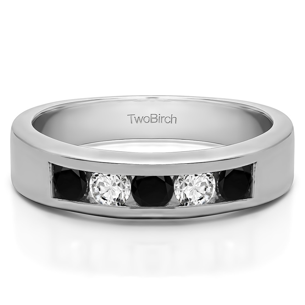 1 Carat Black and White Five Stone Straight Channel Set Wedding Band