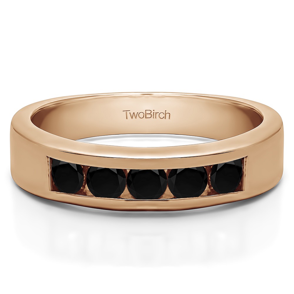 0.35 Carat Black Five Stone Straight Channel Set Wedding Band