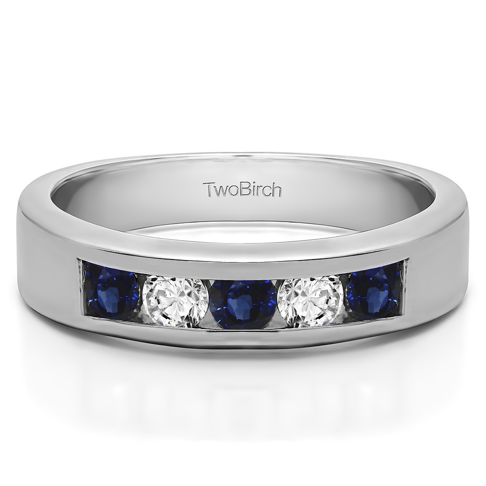 0.5 Carat Sapphire and Diamond Five Stone Straight Channel Set Wedding Band