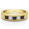 1 Carat Sapphire and Diamond Five Stone Straight Channel Set Wedding Band