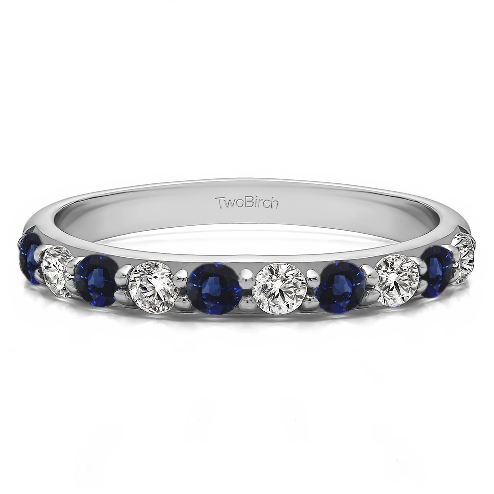 0.25 Carat Sapphire and Diamond 10 Stone Delicate Prong Set Wedding Band