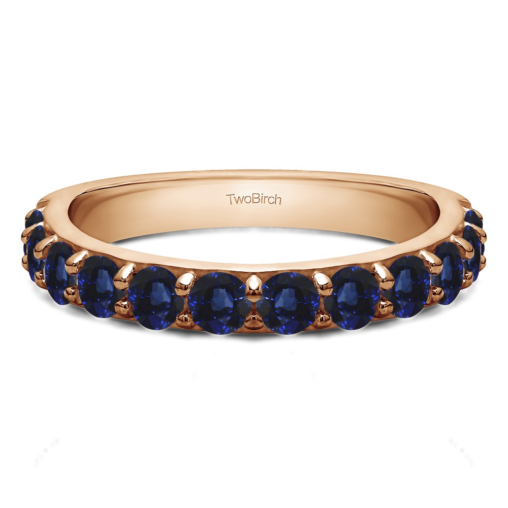 0.78 Carat Sapphire Twelve Stone Round Pave Set Wedding Band