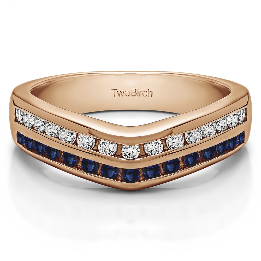 0.48 Ct. Sapphire and Diamond Double Row Channel Set Anniversary Wedding Ring