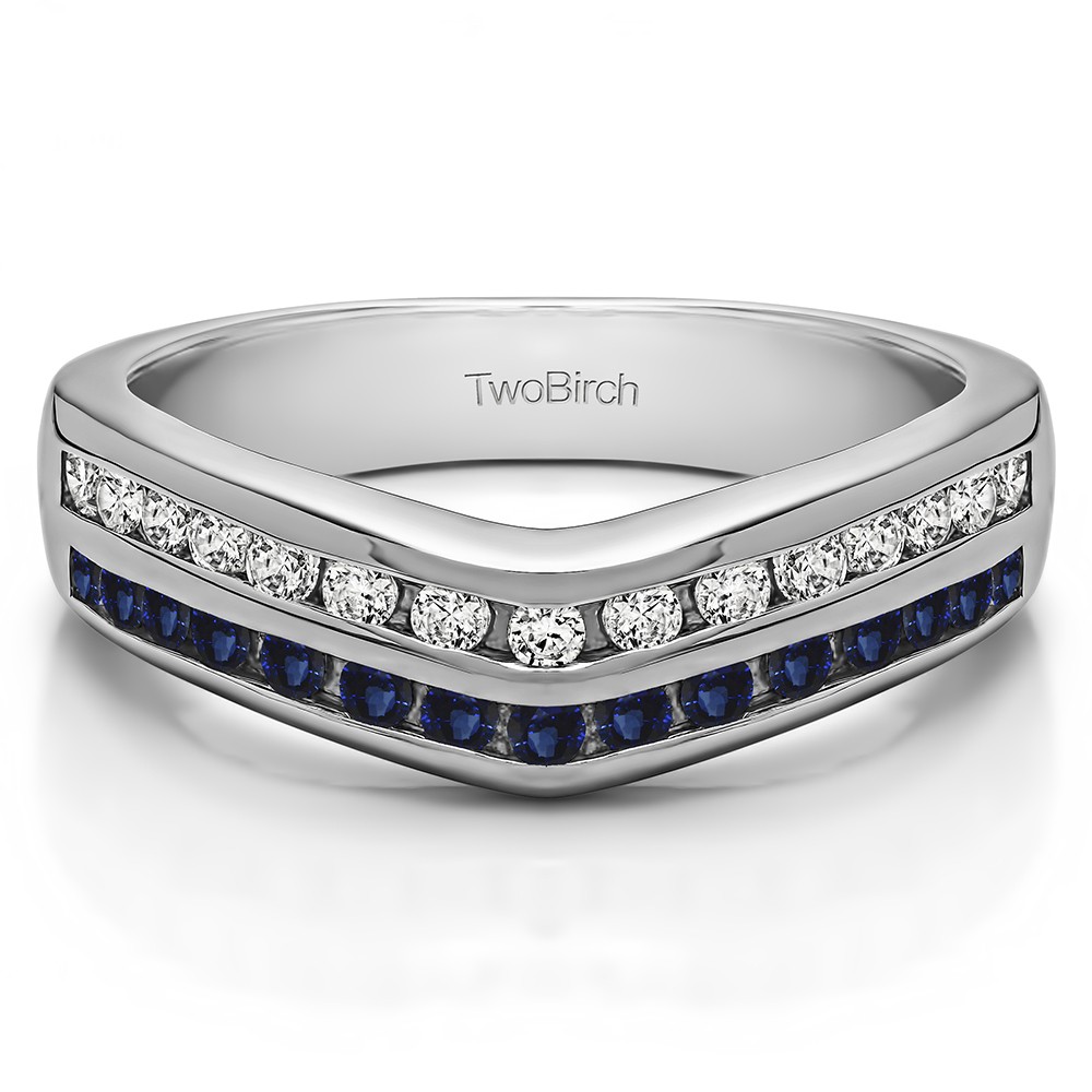 0.48 Ct. Sapphire and Diamond Double Row Channel Set Anniversary Wedding Ring