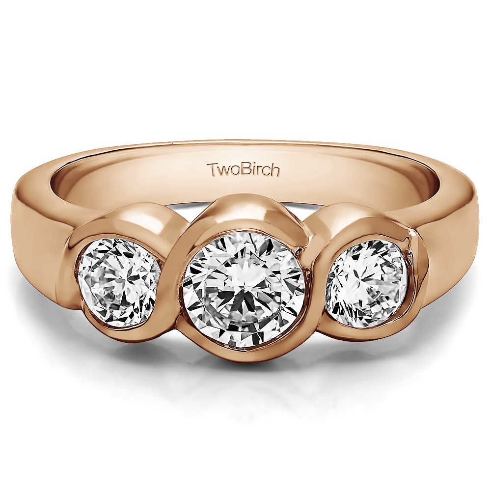 0.75 Carat Three Stone Bypass Bezel Set Wedding Band