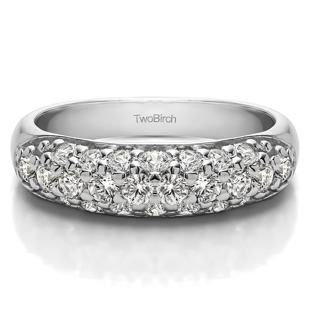 1.52 Carat Triple Row Pave Set Domed Wedding Ring