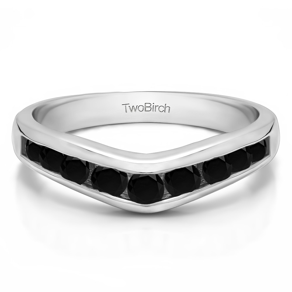 1 Ct. Black Nine Round Stone Channel Set Chevron Contour Wedding Band