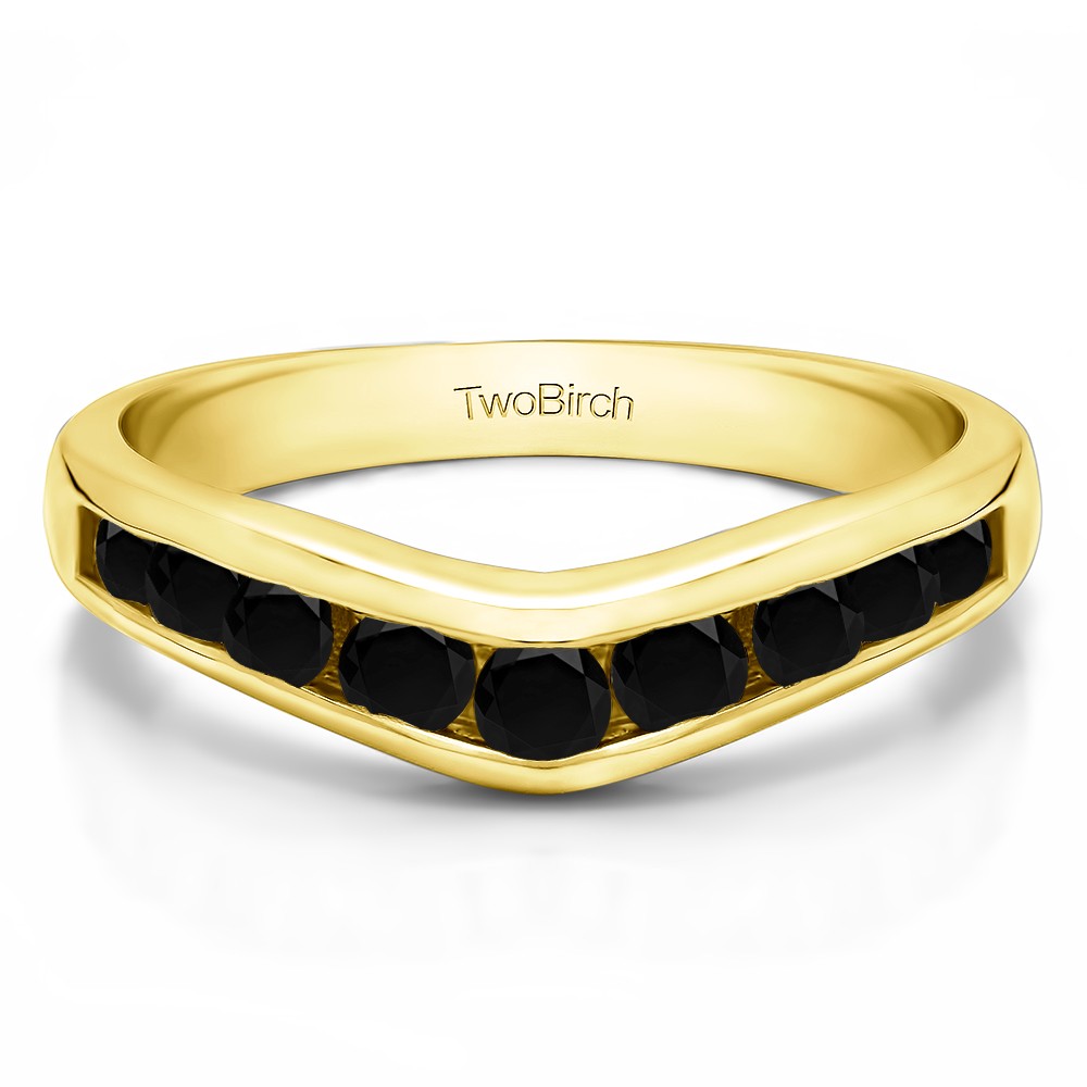 0.42 Ct. Black Nine Round Stone Channel Set Chevron Contour Wedding Band