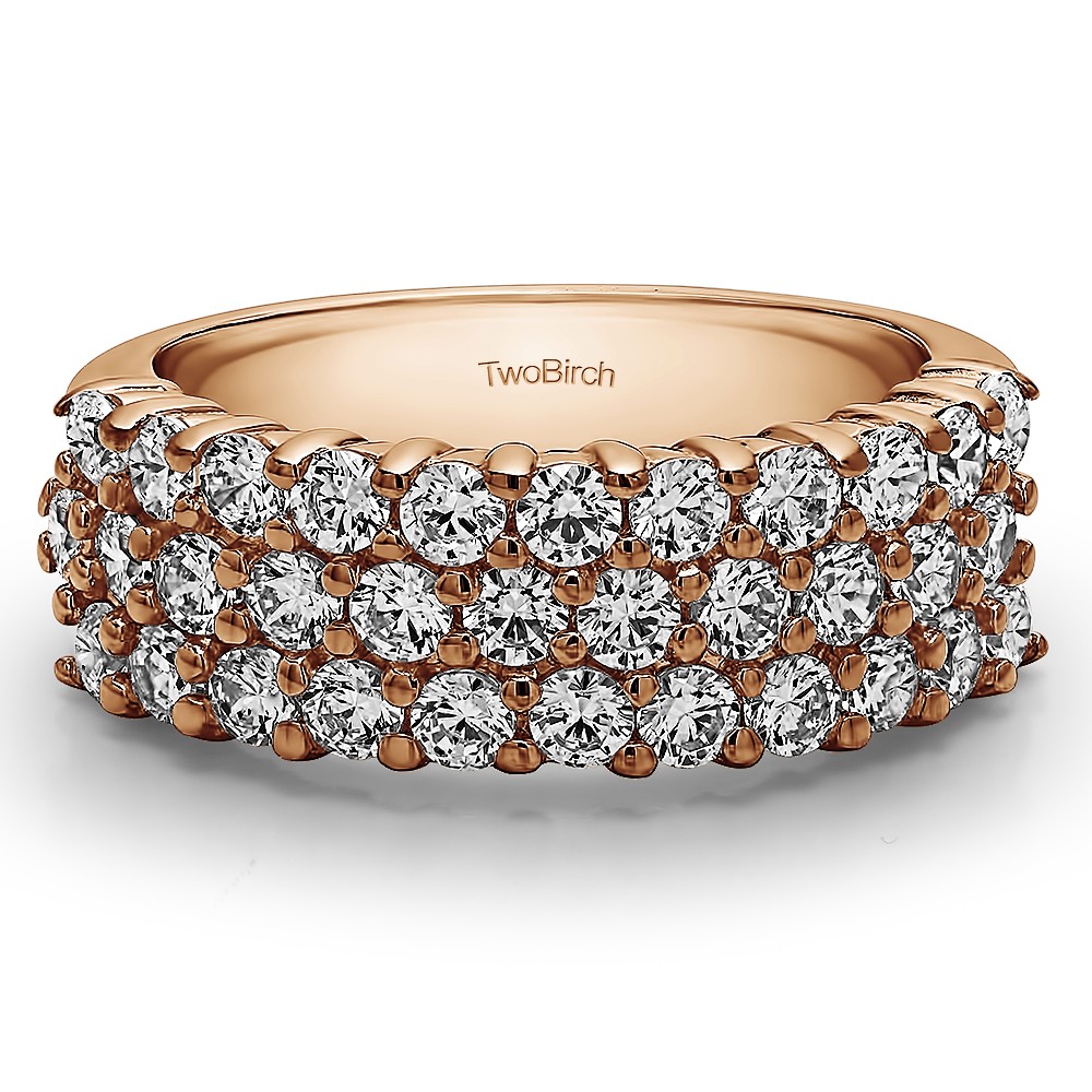 0.99 Carat Three Row Double Shared Prong Wedding Band