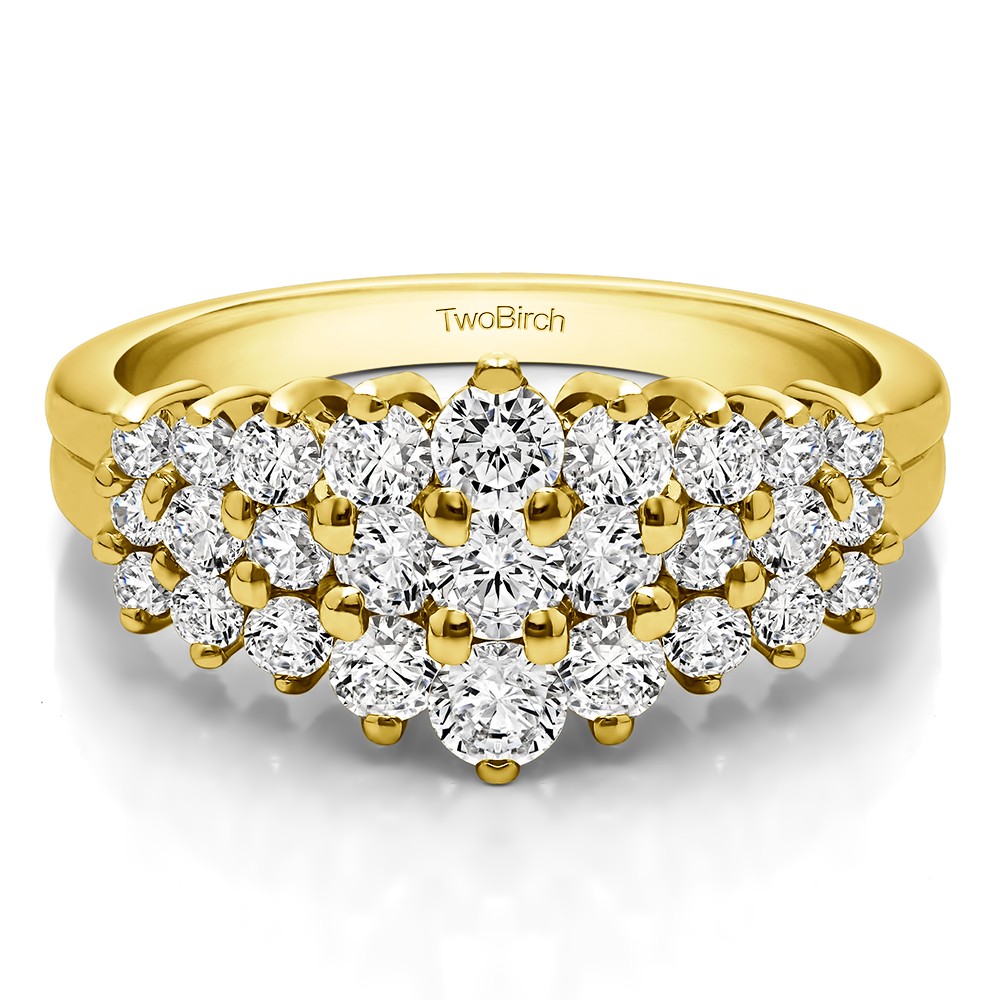 0.24 Carat Domed Three Row Shared Prong Anniversary Ring