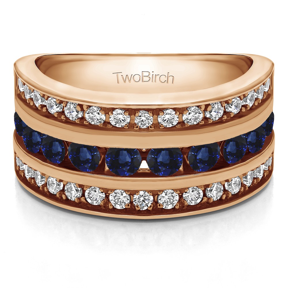 2 Carat Sapphire and Diamond Three Row Channel Set Anniversary Ring