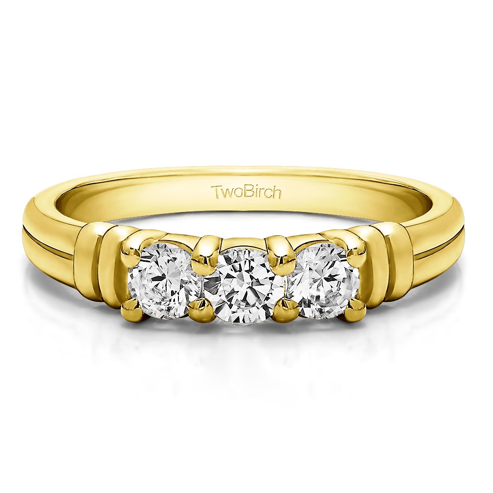 0.48 Carat Three Stone U Set Ribbed Shank Wedding Ring