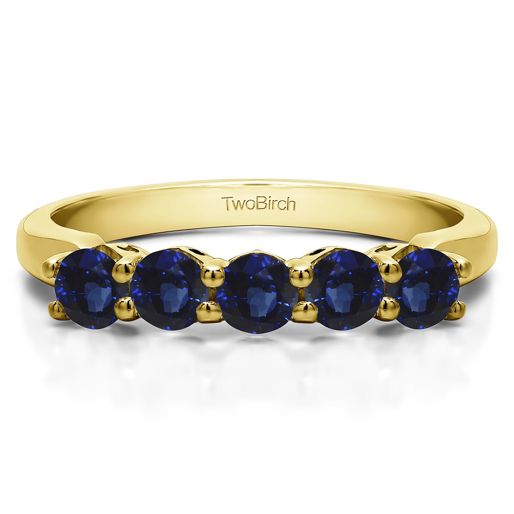 0.5 Carat Sapphire Five Stone Shared Prong with Designed Profile Wedding Ring