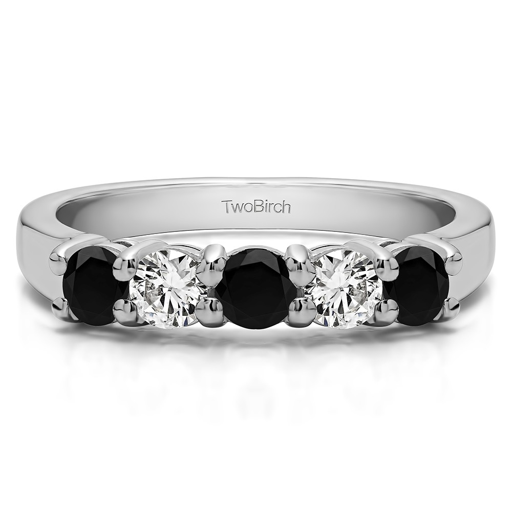 0.5 Carat Black and White Five Stone Shared Prong U Set Wedding Band