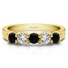 1 Carat Black and White Five Stone Shared Prong U Set Wedding Band