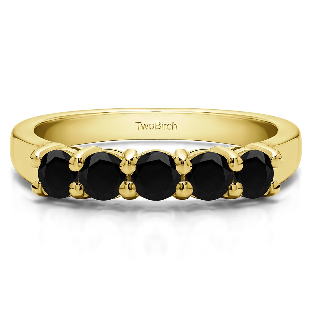 1 Carat Black Five Stone Shared Prong U Set Wedding Band