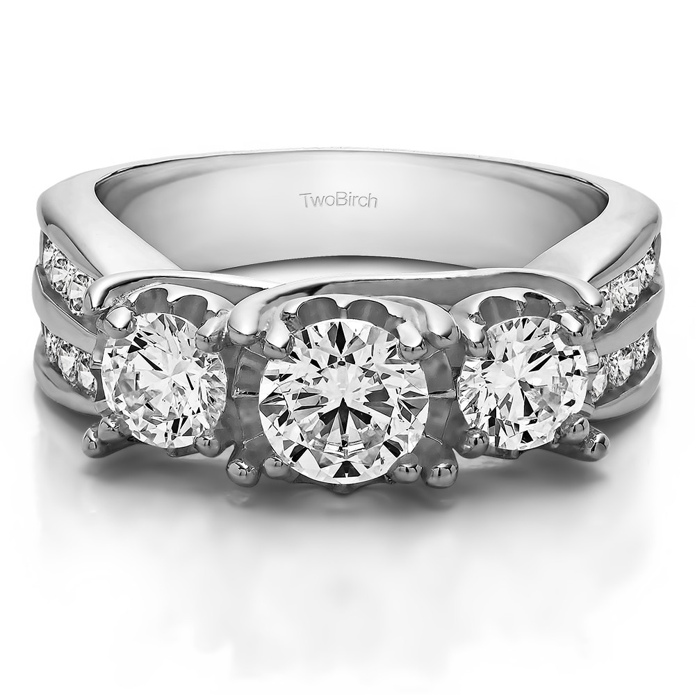 1.51 Carat Three Stone Shared Prong Wedding Anniversary Band