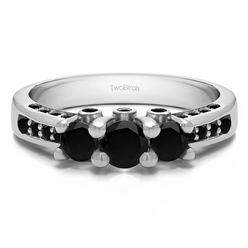 1.5 Carat Black Three Stone Peek-a-Boo Wedding Ring