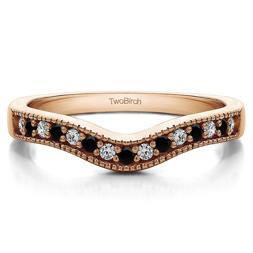 0.24 Ct. Black and White Vintage Contour Band with Milgrained Edges