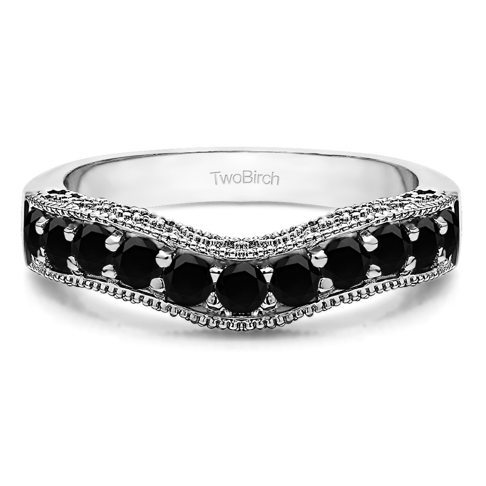 1 Ct. Black Vintage Filigree & Milgrained Curved Wedding Band