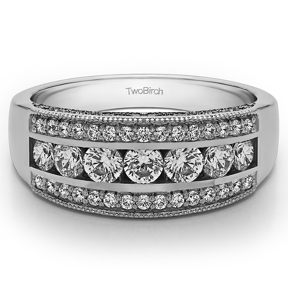 0.98 Carat Pave Set Filigree Three Row Anniversary Band