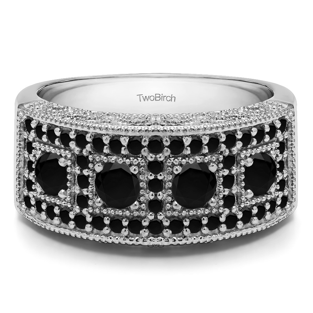 1.01 Carat Black Vintage Pave Set Anniversary Ring