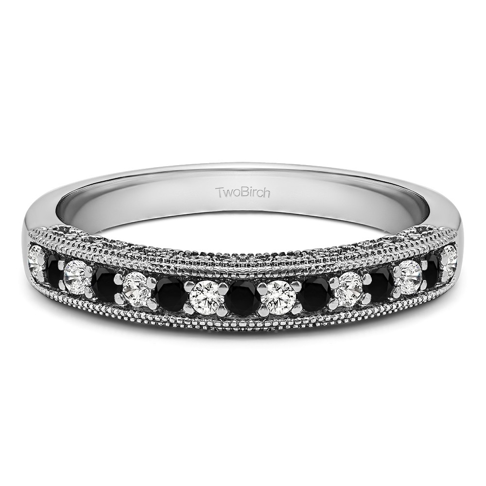 Carat Black and White Vintage Millgrain Filigree Wedding Band