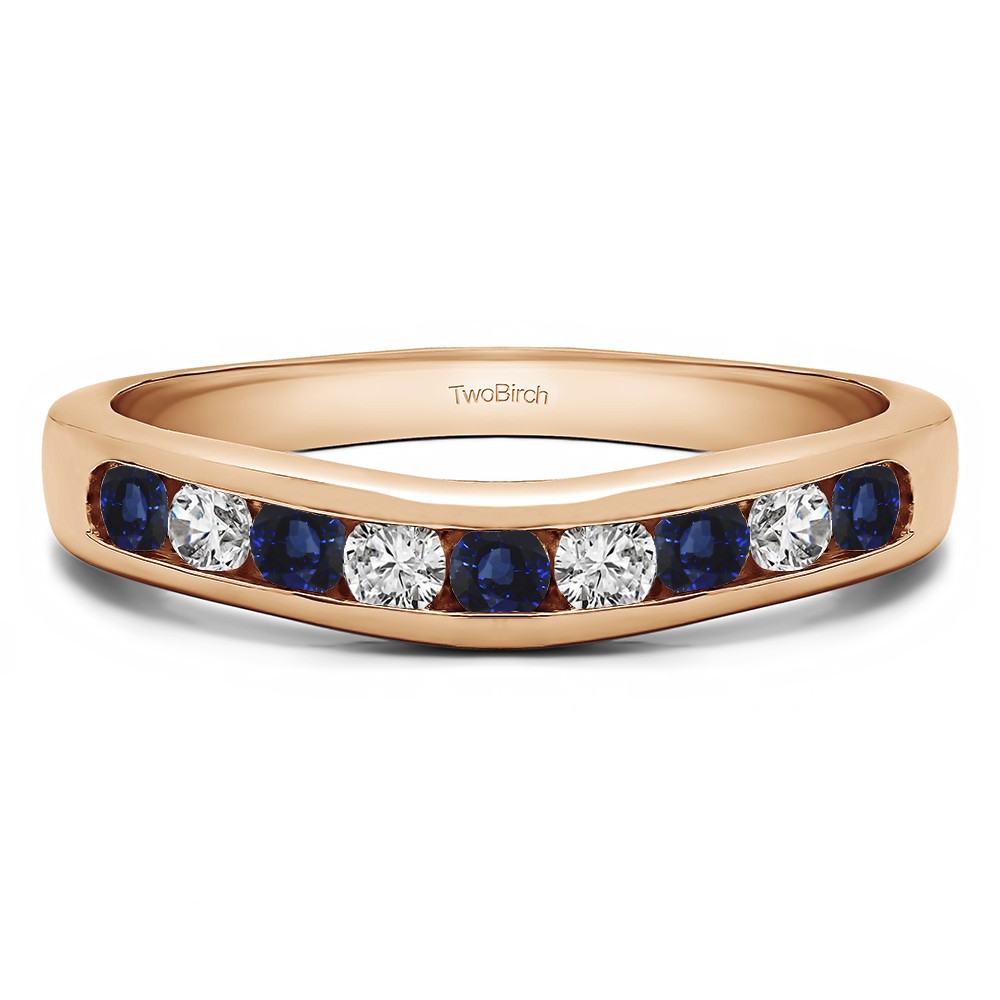 0.25 Ct. Sapphire and Diamond Nine Stone Round Channel Set Contour Curved Band