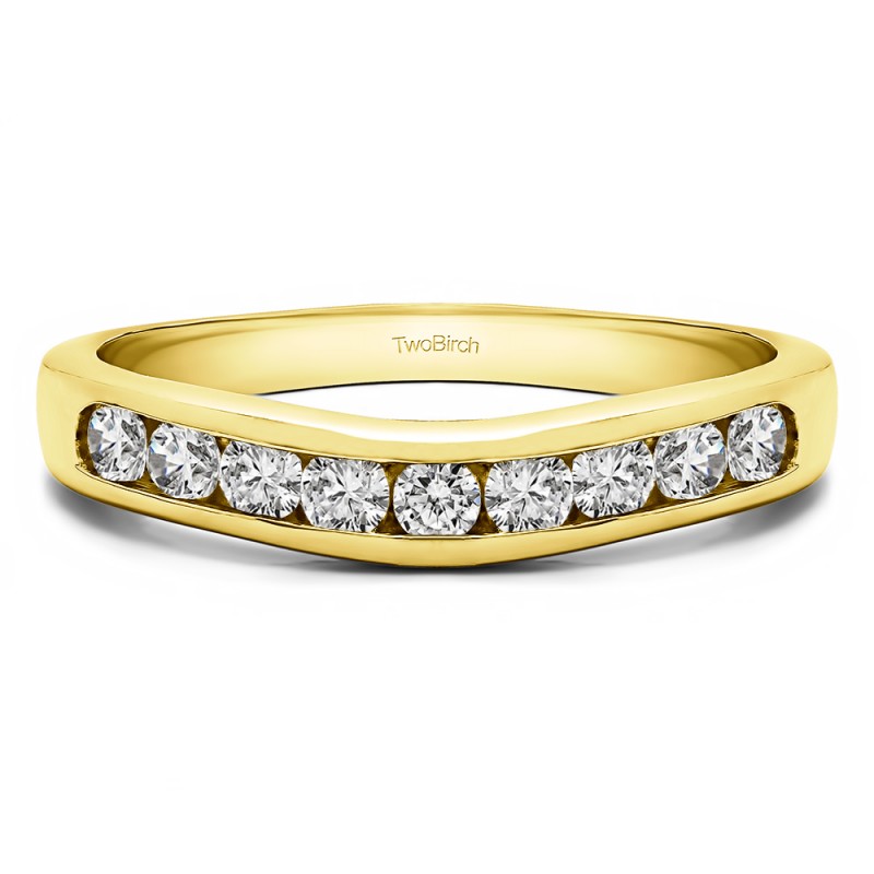 0.5 Ct. Nine Stone Round Channel Set Contour Curved Band in Yellow Gold