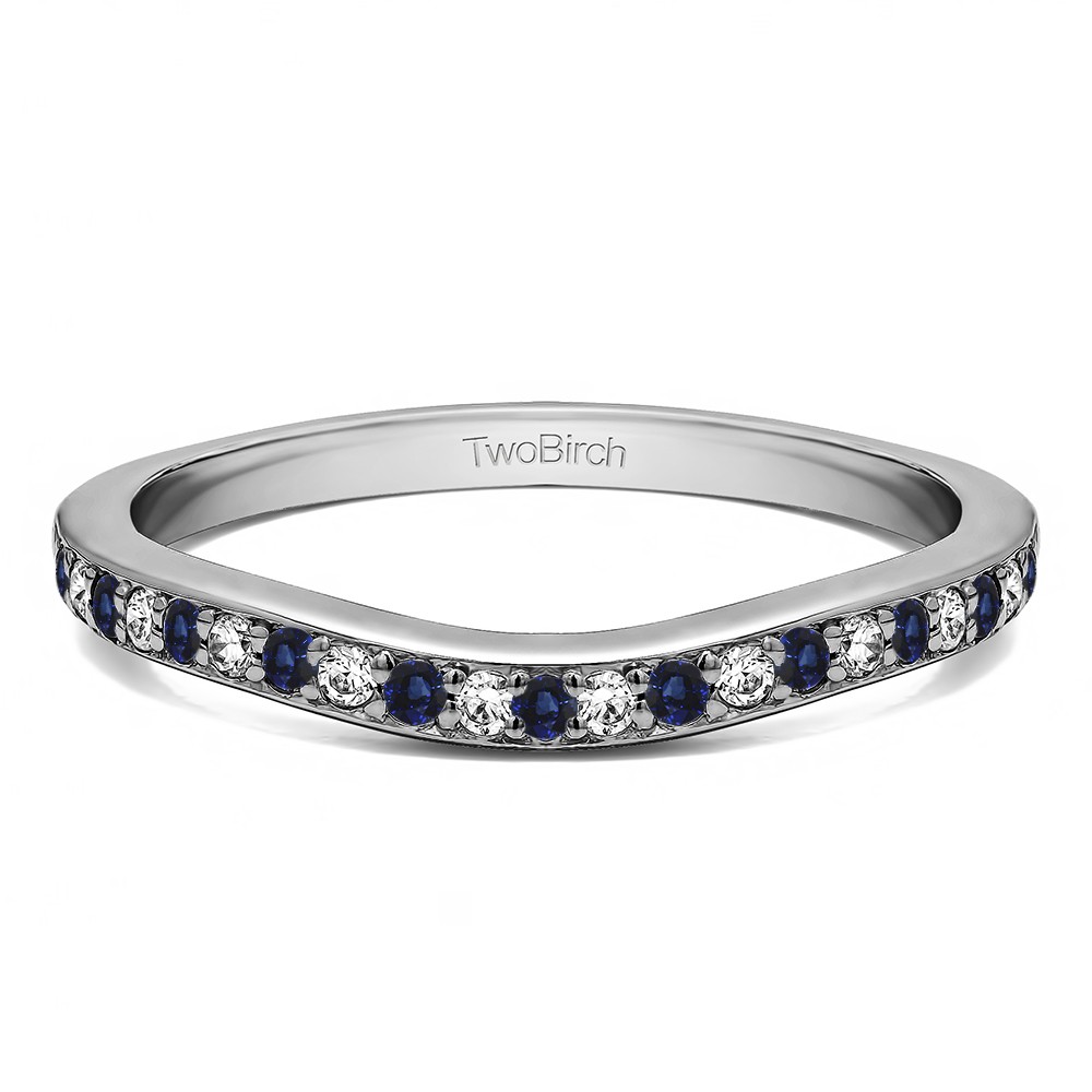 0.42 Ct. Sapphire and Diamond Dainty Curved Round Shared Prong Tracer Band
