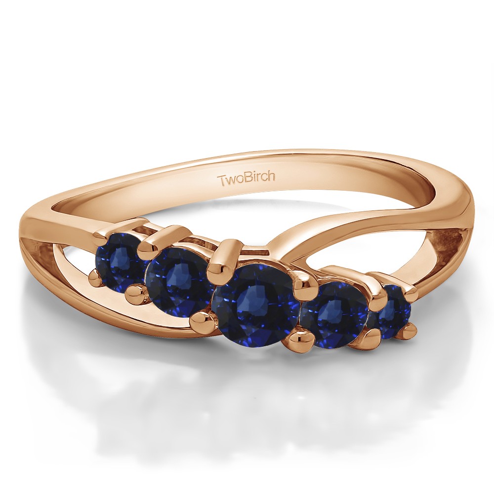 0.53 Carat Sapphire Twist Double Shared Prong Bypass Wedding Ring