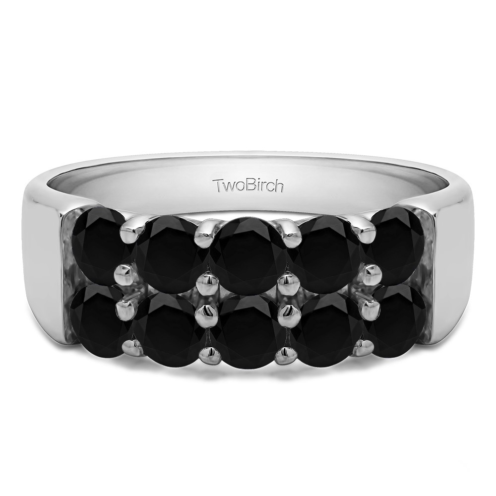 2 Carat Black Ten Stone Double Row Shared Prong Wedding Band