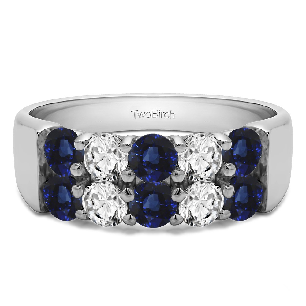 1 Carat Sapphire and Diamond Ten Stone Double Row Shared Prong Wedding Band