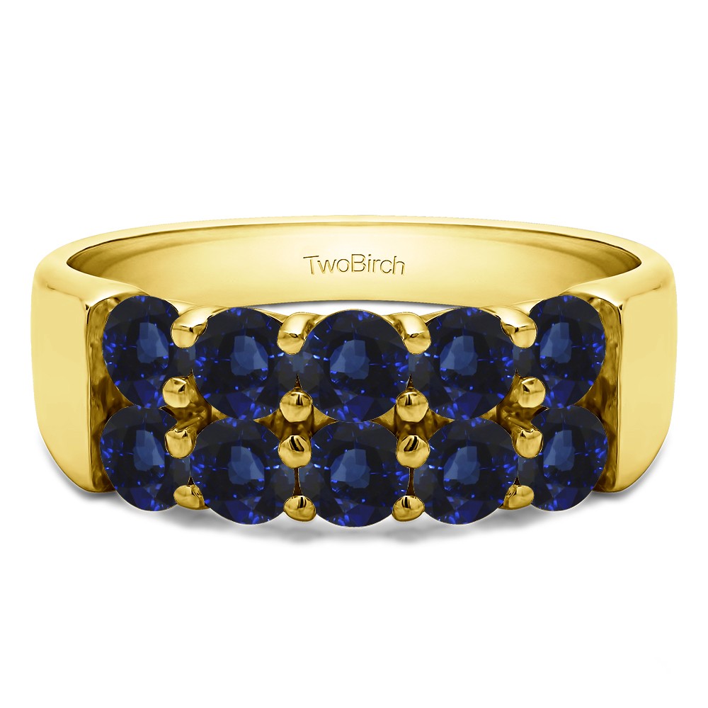 1.5 Carat Sapphire Ten Stone Double Row Shared Prong Wedding Band