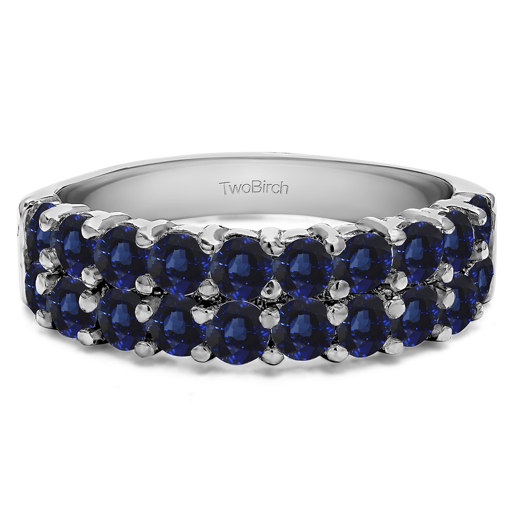 1.5 Carat Sapphire Double Row Double Shared Prong Wedding Ring