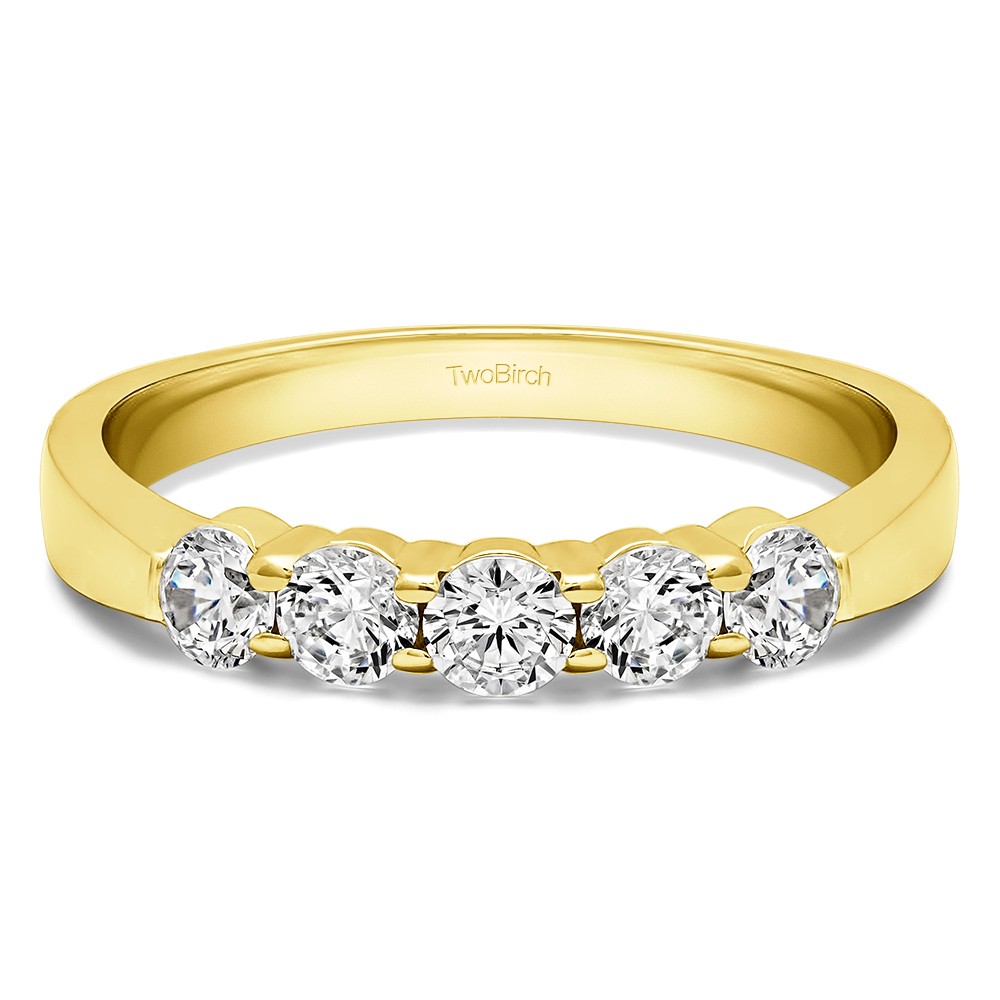 0.75 Carat Five Stone Shared Prong Pinched Shank Wedding Band