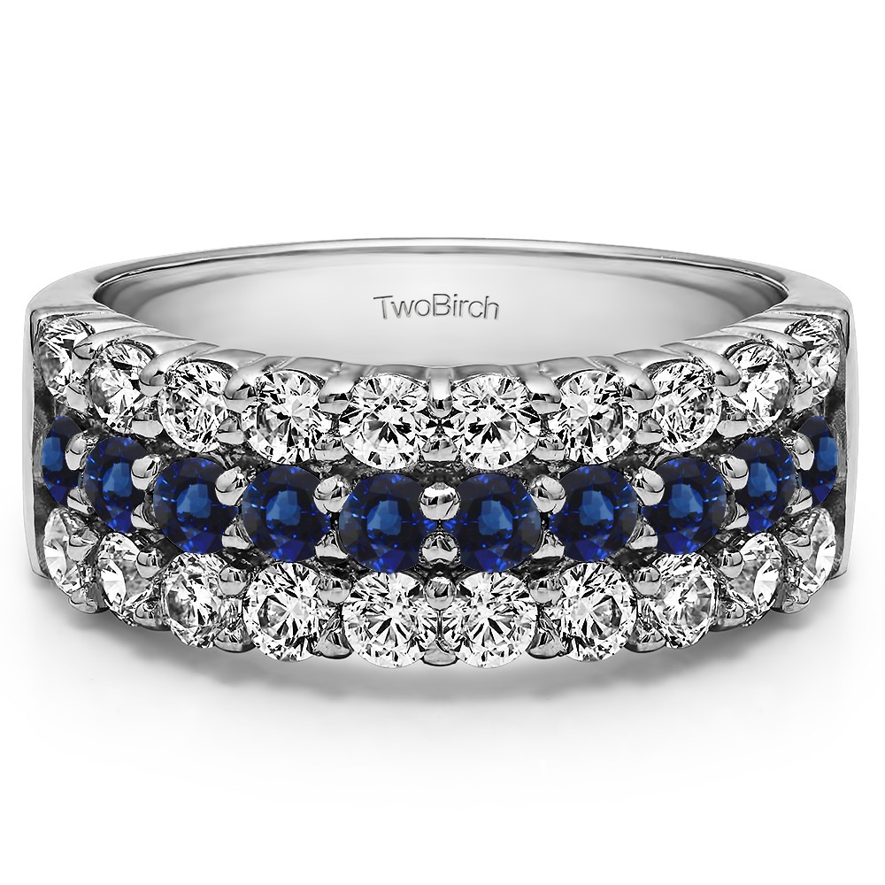 1.5 Carat Sapphire and Diamond Three Row Double Shared Prong Anniversary Band