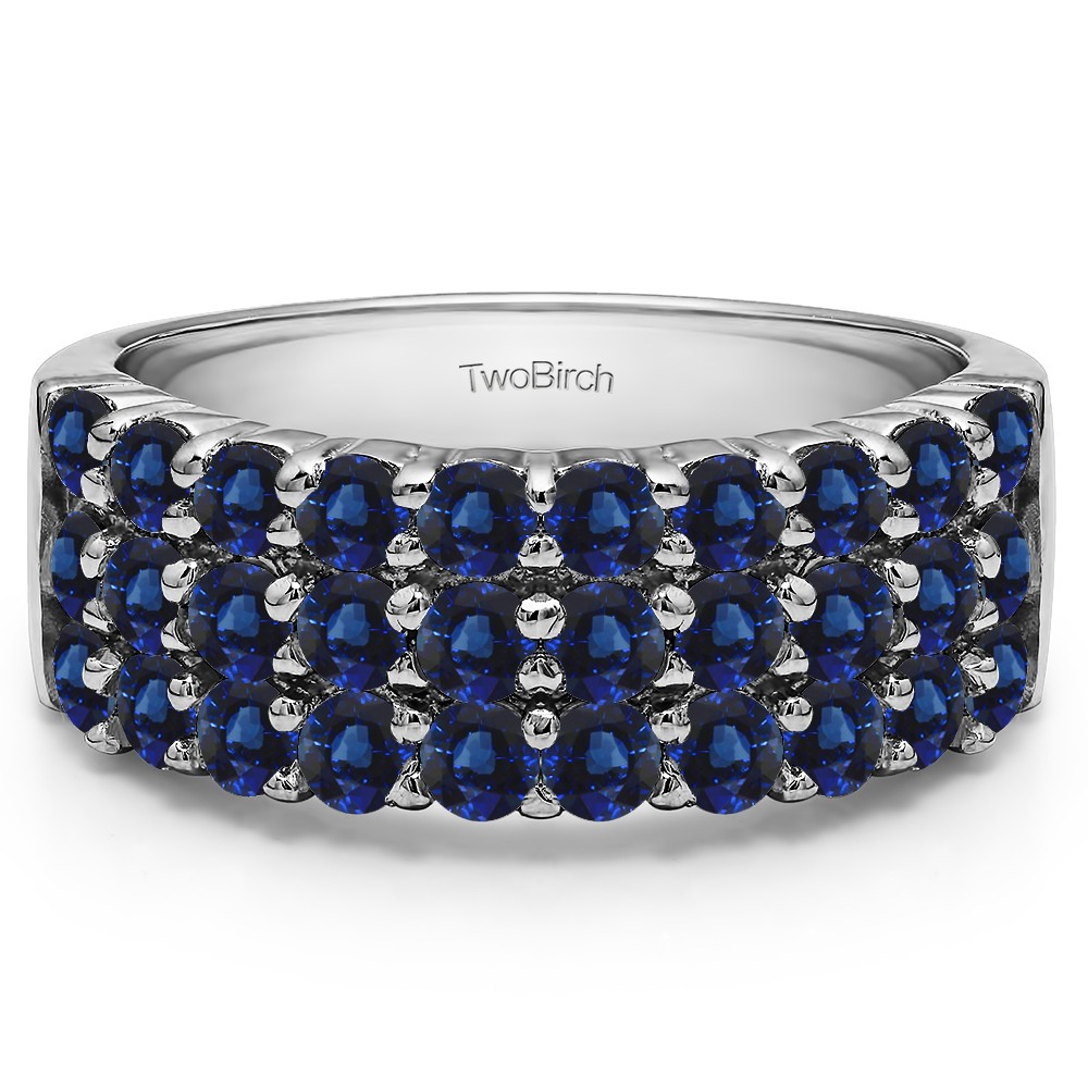 1.5 Carat Sapphire Three Row Double Shared Prong Anniversary Band