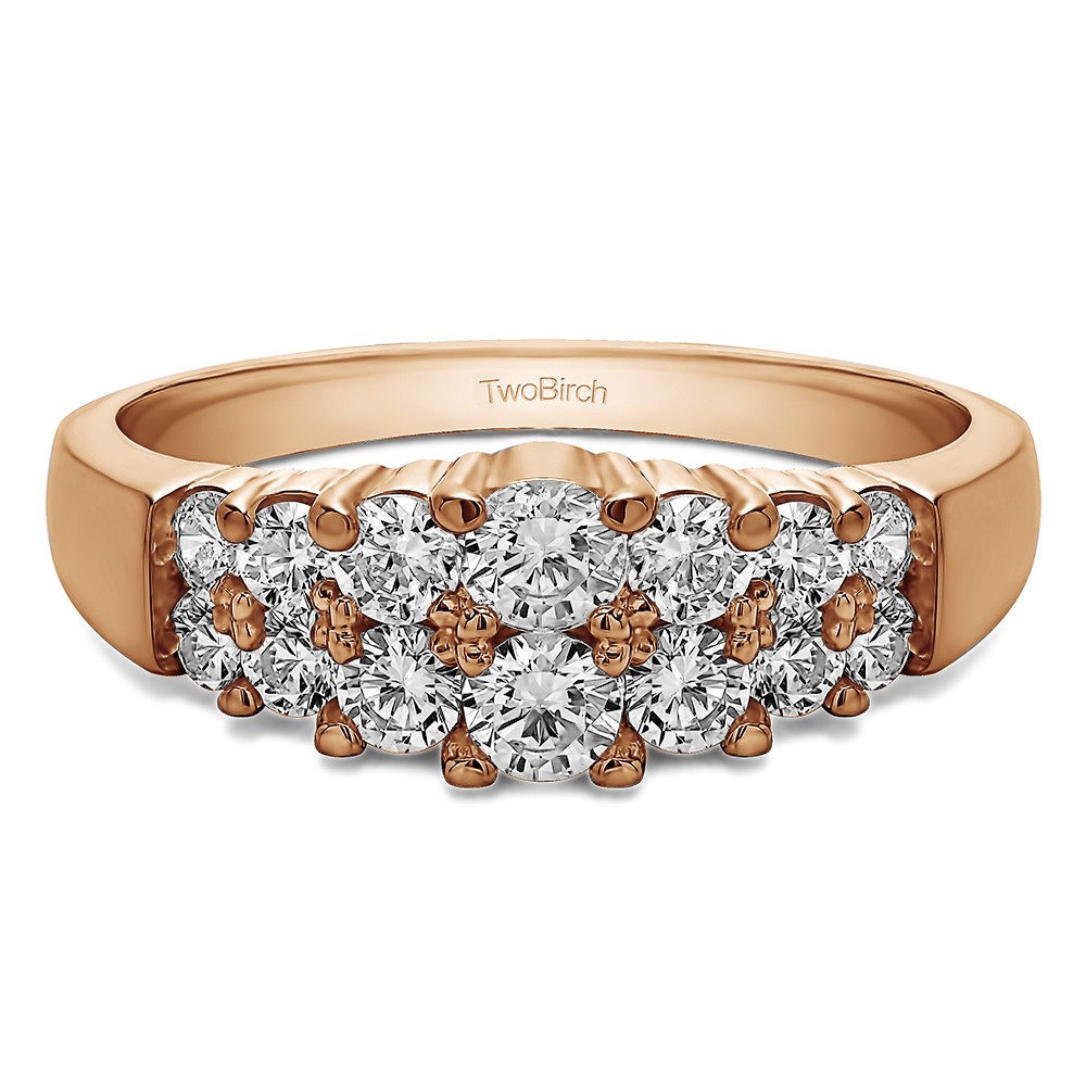 1 Carat Double Row Shared Prong Step Cut Wedding Ring